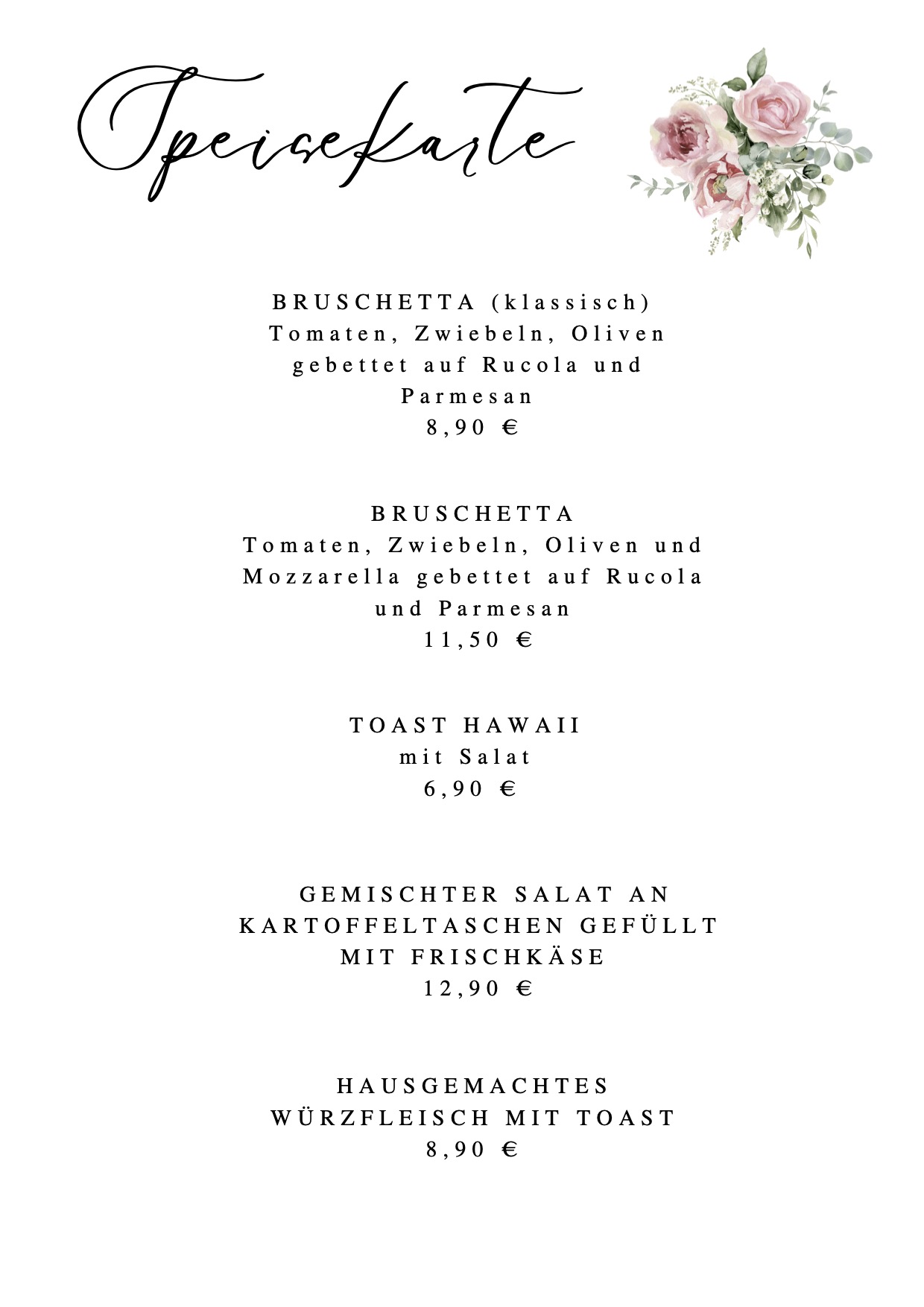Speisekarte Rosencafe
