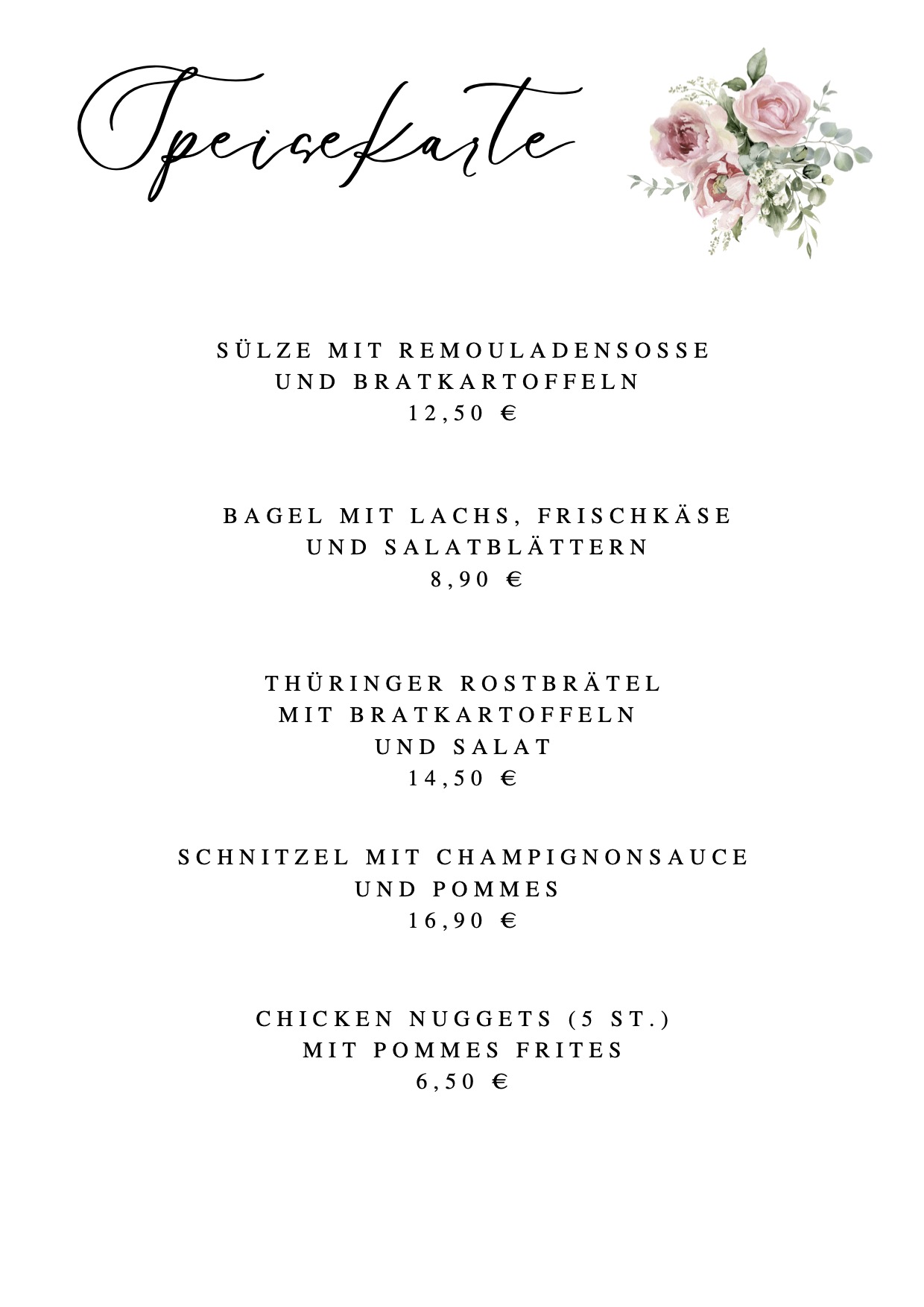 Speisekarte Rosencafe