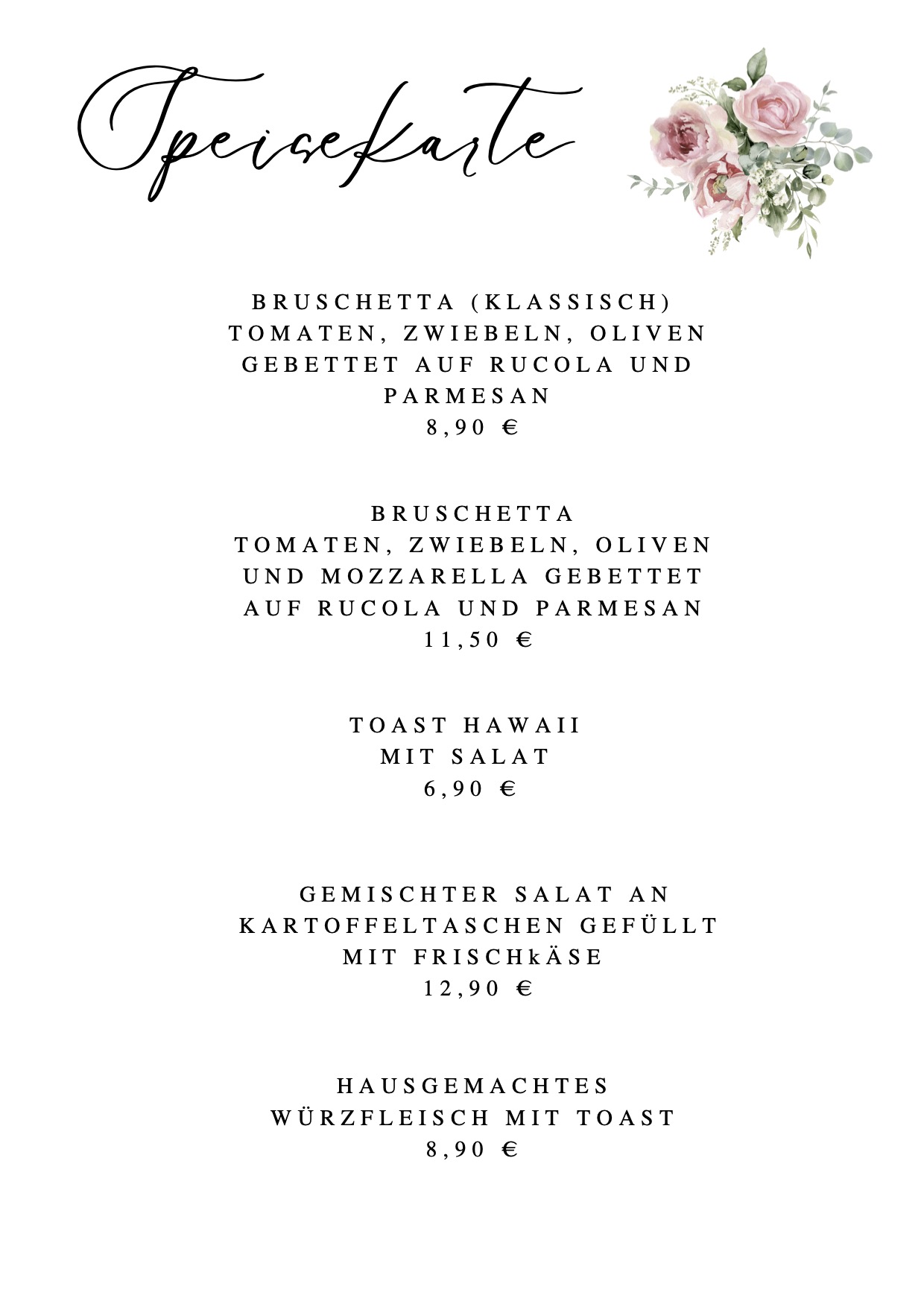 Speisekarte Rosencafe