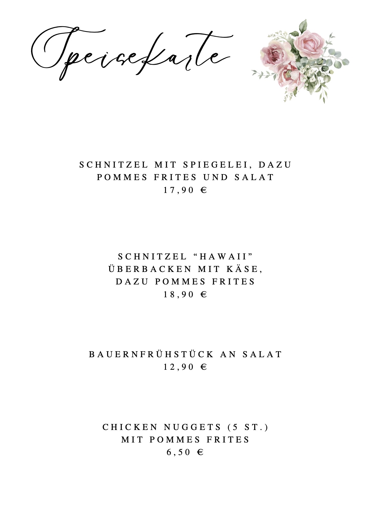 Speisekarte Rosencafe