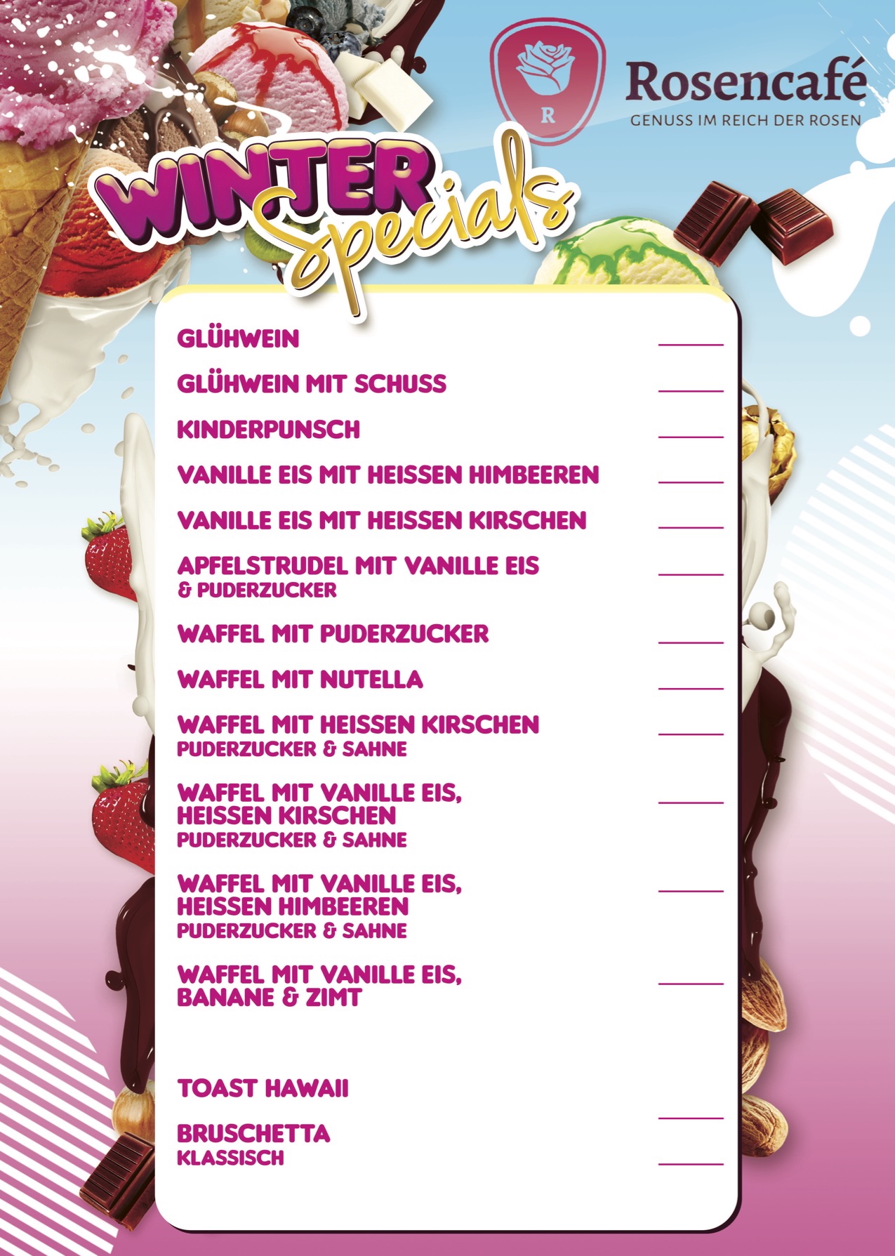 Speisekarte Rosencafe